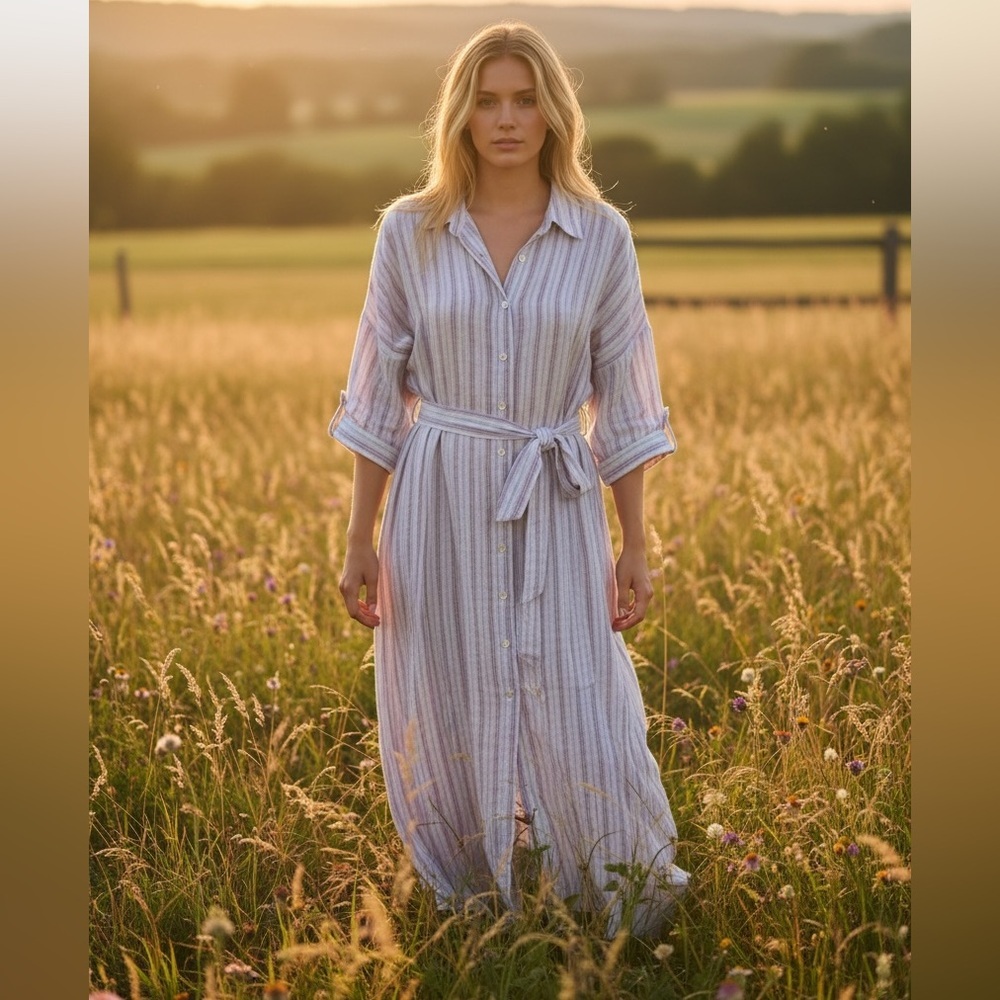 Magaschoni Linen Striped Shirt with Collar Size M